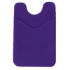 A purple phone wallet with a textured surface and a slot for cards, featuring a logo.