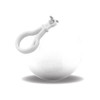A white rain poncho ball with a clip, designed for compact storage and easy portability.