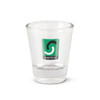 A Boston shot glass featuring a colorful logo design.