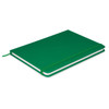 A green Omega Notebook featuring a sleek design and an elastic band closure.
