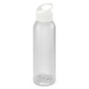A drink bottle in clear plastic with a white lid and a built-in handle. The bottle features a smooth finish.