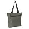 Avenue Elite Tote Bag in grey fabric with black straps and a front zip pocket. Features a logo.
