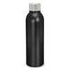 A drink bottle featuring a sleek black design with a stainless steel cap, designed to keep beverages insulated.