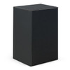 A black box with a sleek design, suitable for retail packaging. It has a simple, unmarked exterior.