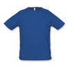 A blue SOLS Sporty men's T-shirt with a logo, featuring short sleeves and a standard fit.