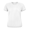 A white sporty women's T-shirt with a breathable mesh design and a logo on the neckline.
