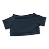 A navy blue plush toy shirt with short sleeves and a rounded neckline, featuring a simple design.