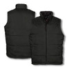 A dark green unisex vest with a padded design, featuring a high collar and zip front. Includes branding.