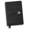 A black Pierre Cardin Biarritz notebook with a clasp closure and ribbon bookmark. Features a logo on the front.