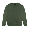 A green unisex sweatshirt with a crew neckline and ribbed cuffs and hem. It features a branding logo.