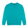 A turquoise unisex sweatshirt with a crew neck and long sleeves. It features a logo on the label.