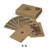 A set of Kraft playing cards displayed with a recyclable box, featuring brown tones and a simple design.