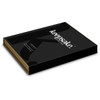 A black box with a gold interior, featuring a logo, designed for the Keepsake Steak Knife Set.