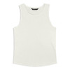 A white men's tank top with a simple design and a logo on the label.