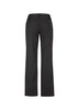 Black women's relaxed pants with a straight leg design and a single back pocket, featuring a logo.