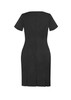 A black women's short sleeve shift dress featuring a fitted silhouette and subtle split details at the hem.