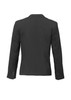 A black women's comfort wool stretch short jacket with reverse lapel, featuring long sleeves and buttons on the cuffs.