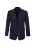A classic navy blue men's blazer featuring a two-button closure and front pockets, with a logo on the inside.