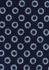 A navy button-up shirt featuring a white daisy print pattern, with a subtle branding logo.