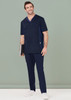 A navy blue men's slim leg jogger scrub pant, styled with a matching scrub top, set against a plain background.