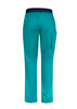 A pair of men's straight leg scrub pants in teal, featuring a back pocket and a logo.