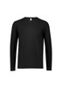 A black men's performance long sleeve tee with a crew neck and raglan sleeves, featuring a logo.