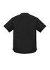 A black women's scrub top featuring short sleeves and a classic design, with a logo on the back.