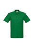 A green polo shirt featuring a collar and a logo on the chest. Suitable for casual or semi-formal wear.