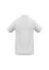 A plain white polo shirt featuring a collar and short sleeves. The back view shows a smooth, unembellished design.