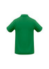 A green men's polo shirt with a back view. It features a collar and short sleeves, and has a logo.