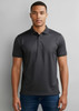 A dark grey men's short sleeve polo shirt with a collar and a logo on the chest.