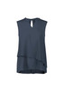 A sleeveless layered blouse in a deep blue colour with a keyhole neckline and a flowing cut. Features a logo.