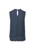 A sleeveless layered blouse in a dark teal colour with a keyhole button detail at the back. Features a logo.