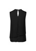 A black sleeveless layered blouse featuring a keyhole back design and an elegant draped silhouette.