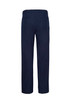 Navy adjustable waist men's slacks featuring two back pockets and a sleek design. Includes branding on waistband.