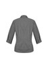 A women's 3/4 sleeve button-up shirt in a black and white check pattern, featuring a collar and rolled sleeves.