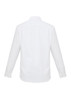 A white long sleeve button-up shirt featuring a collar and buttoned cuffs, with a plain back design.