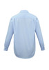 A light blue long sleeve button-up shirt with a micro check pattern and a logo on the back.