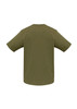 A men's short sleeve tee in olive green with a plain back and a logo.