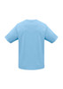 A short sleeve tee in light blue, featuring a simple design and a logo on the back.