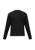 A black knitted pullover with long sleeves and a crew neck, featuring a plain back design.