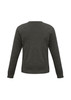 A grey knitted pullover featuring long sleeves and a round neckline, with a simple, unbranded design.