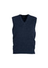 A navy woolmix knit vest with a V-neck design and no sleeves, featuring a textured finish.
