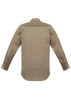A long-sleeved, stretch shirt in khaki, featuring a back yoke design and including a logo.