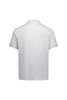 A white short sleeve polo shirt with a collar and a logo on the back.