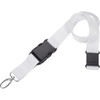 A white 25mm lanyard with a black plastic clip and a metal attachment for holding items.