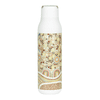 A drink bottle in white featuring an intricate pattern of earthy colours and a metal loop, capacity 600ml.