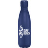 A drink bottle in navy blue with a sleek design and a logo printed on the front.