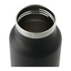 A drink bottle in matte black with a stainless steel rim, featuring a wide opening for easy filling and cleaning.