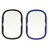 Two plastic and wheat straw lunch boxes, one with a black rim and the other with a blue rim, featuring a white interior.